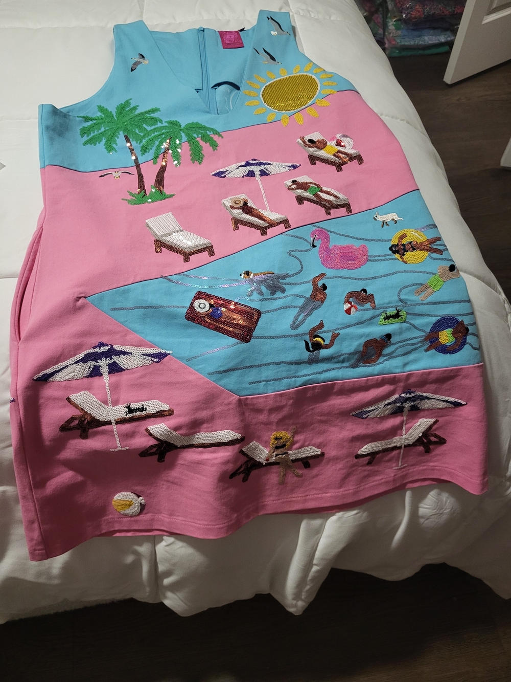 Queen Of Sparkles Pink & Blue Beach Scene Dress